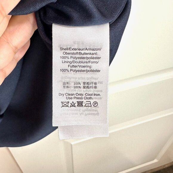 Navy Tie Neck Pleated Long Sleeve Dress 10 - Picture 9 of 13